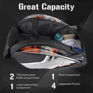 Mochila para Raquetas de Tenis, Pádel y Pickleball, Gran Capacidad, Impermeable, Cierre de Cremallera de Poliéster, con Espacio para 4 Raquetas - Product Image 6