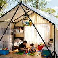 Tente de Glamping Safari Double Couche Semi-Permanente de Luxe, Imperméable et Ignifuge, Idéale pour Hôtels de Luxe et Aventures de Camping en Plein Air - Offre Spéciale