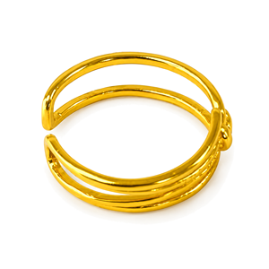 Bague ouverte plaquée or Eva, bande parallèle moderne, bijoux de mode unisexe - Product Image 1