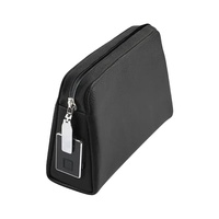 Echte lederen portemonnee met vingerafdrukslot, luxe herenhandtas, zwarte lederen rits-clutch voor heren