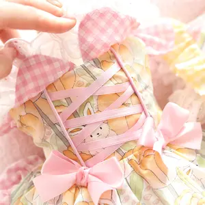 Lovely Princess Pet Dress Dog Plaid Dress Clothes con fiori e conigli dei cartoni animati