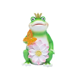 Cute Frog Garden Statue Easter Decorations Resin Animal Statues with LED Solar Light