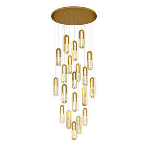 Lámpara Colgante Ovalada Moderna Dorada, Lámpara de Araña de Cristal LED, Altura Ajustable, Regulable, Bombilla E27, 2700K, Blanco Cálido, Tamaño Grande - Product Image 1