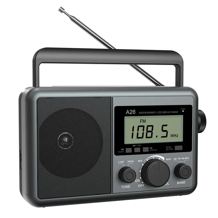 휴대용 Am FM 단파 라디오 배터리로 작동 LCD 디스플레이 스테레오 디지털 골동품 라디오