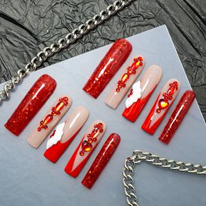 Uñas postizas de acrílico de lujo al por mayor, largas, con forma de ataúd, con estrellas y mariposas, puntas francesas para uso en los dedos. - Product Image 3