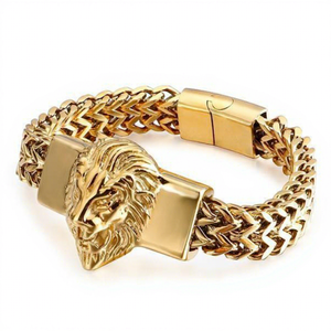 Bracelet en alliage avec tête de <span class=keywords><strong>lion</strong></span> rétro hip-hop pour homme, cadeau, personnalité, bijoux simples pour la main - Product Image 5