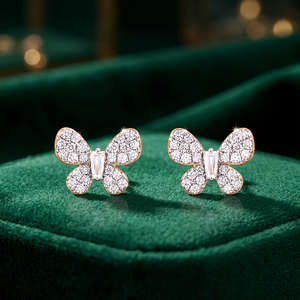 Pendientes de Oro Rosa con Diamantes, Corte Baguette, Diamantes de Laboratorio, Joyería Clásica para Mujer, Oro 18K 14K 10K, Plata 925 935 - Product Image 1