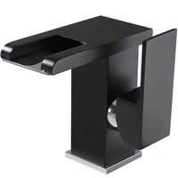 Robinet de lavabo cascade en laiton massif, monocommande, à poser sur le comptoir, finition noire, pour salle de bain