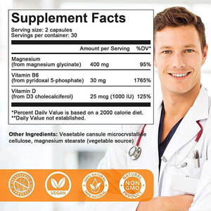 120 gélules de glycinate de magnésium, gélules à absorption facile, complément de magnésium, vitamine B6, vitamine D, capsules de glycinate de magnésium - Product Image 2