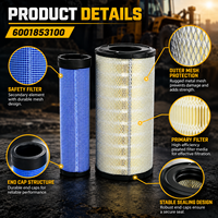 Set Elemen Filter Udara Mesin KOMATSU 600-185-3100 untuk Excavator Loader, Suku Cadang Sistem Intake Alat Berat