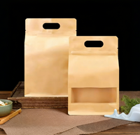 Sacs en papier kraft à fenêtre, imprimés avec logo personnalisé, à huit côtés, résistants à l'humidité, refermables, pour l'emballage du thé, écologiques