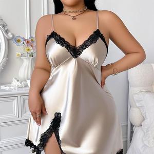 Abito da Notte Estivo Personalizzato per Donne Plus Size, con Scollo a V e Bordo in Pizzo, <span class=keywords><strong>Pigiama</strong></span> alla Moda, Shorts Morbidi, Stile Sexy - Product Image 1