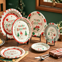 Assiettes et plateaux jetables en papier de qualité alimentaire, épaissis, écologiques, à motifs gaufrés, pour fêtes d'anniversaire, salades, collations et aliments pour animaux de compagnie