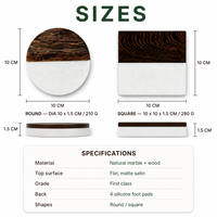 Ensemble de dessous-de-verre en marbre et bois faits à la main de luxe pour la salle à manger