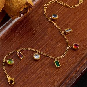 Bracelet pendentif à breloque en Zircon coloré en acier inoxydable 18 carats pour femmes à la mode Bracelet étanche sans ternissement pour femmes - Product Image 6