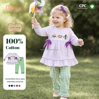 Tenue de Mardi Gras pour petite fille, tunique à pois violets avec pantalon à carreaux verts, fleur de lys brodée, ensemble 2 pièces