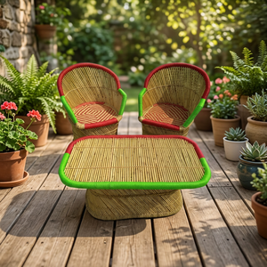 Bamboo Cane <b>Stool</b> for Apartment School Bedroom Use Japanese Style <b>Leather</b> Upholstery Modern Custom Living Room Furniture - Product Image 1