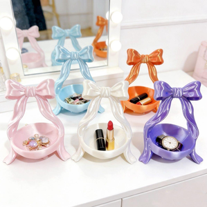 Plateau de rangement de bureau imprimé en 3D en forme de nœud papillon, organisateur de bijoux mignon, support d'accessoires de maquillage, décoration de coiffeuse, cadeau créatif - Product Image 4