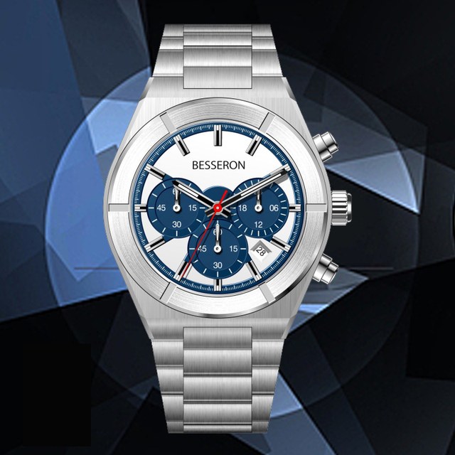 Multifunction Luxury Men's Quartz Watch Blue Chronoscope Design Multiple Time Zones Custom Logo Glass Dial Window-for Business