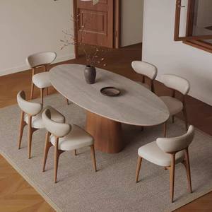 Ensemble de table à manger ovale en bois massif naturel, artisanat élégant, mobilier d'intérieur moderne, pour <span class=keywords><strong>6</strong></span> personnes - Product Image 1