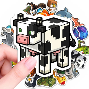 50 autocollants animaux pixelisés style dessin animé, caricatures pour décorer cahiers, bouteilles d'eau, cadeaux <span class=keywords><strong>de</strong></span> fête d'anniversaire - Product Image 2