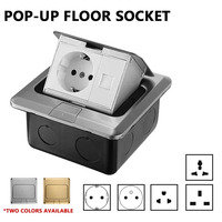 KSQ Enchufe de Suelo Eléctrico Universal Impermeable con Diseño Pop-up, 2 Tomas, Colores Plata y Oro, Caja de Conexión a Tierra para Enchufe UK