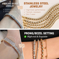 Bracelet tennis en acier inoxydable plaqué or PVD imperméable et anti-ternissement avec zircone cubique pour femme, bijoux de mode