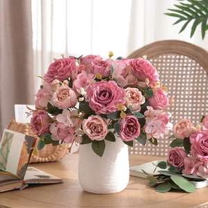 زهور اصطناعية بالجملة من الحرير الفردي بـ 6 فروع، ترتيبات زهور للزفاف، ديكور مركزي، ورود وردية طويلة الساق للديكور المنزلي - Product Image 2