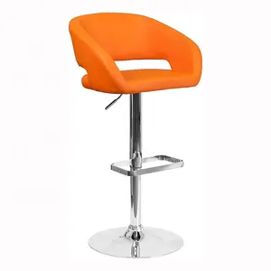 Оптовая продажа на заказ, стальное каркас, оранжевые высокие барные стулья, Современные Дешевые Роскошные барные стулья с хромированной основой