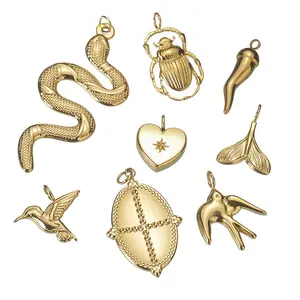 B4516 Hot sale 14k gold plated charm heart snake animal stainless steel charms for necklace bracelet making