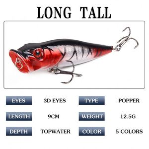 เหยื่อปลอมแบบ Popper ขนาด 9 ซม. น้ำหนัก 12.5 กรัม สำหรับตกปลาแบบ Shallow Swimbait และ Crankbait ตา 3 มิติ เหยื่อแข็งสำหรับตกปลา ปลากระพง ปลาทะเล - Product Image 2