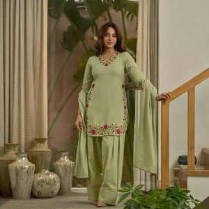 <b>Women</b> Formal Embroidered Salwar Kameez Set Floral V Neck <b>Kurta</b> Palazzo Dupatta Regular Fit with Silk Lining <b>for</b> Wedding Party - Product Image 1