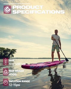 ESUP 11ft 6in Extra Wide PVC Inflatable <strong>Paddle</strong> Board Beginner Friendly Easy <strong>Control</strong> Durable Foldable <strong>with</strong> Hand Pump and Bag - Product Image 4