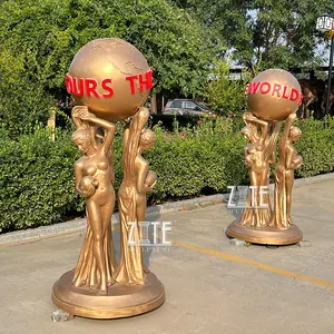 Large Size Brass Statue Bronze The World Is Yours Sculpture With Light