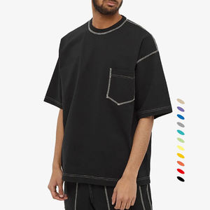 Wholesale Custom Black <strong>t</strong> <strong>Shirt</strong> White Stitches Outlined High Quality Men Contrast Reverse Weave <strong>Stitching</strong> <strong>t</strong> <strong>Shirts</strong> - Product Image 3