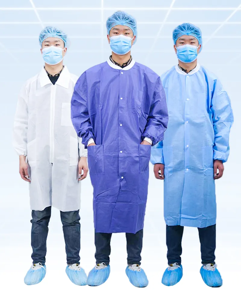 Free Sample Waterproof Protective Workwear Resistance Chemical Safety Coverall Long Sleeve Cleanroom Lab Gown