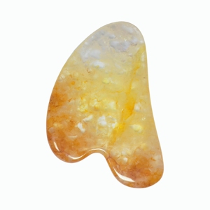 Planche Gua Sha en serpentine jaune naturelle, bord incurvé et lisse, pour massage ciblé des points d'acupuncture et du visage - Product Image 4