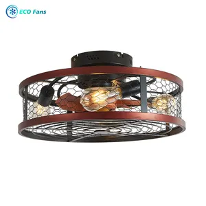 Lampe de ventilateur de plafond ECO 19 pouces avec cage, lumière de style industriel luxe maison chambre intérieure, moteur BLDC décoratif silencieux