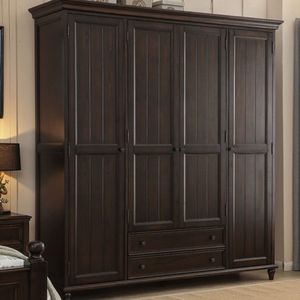 American Style Solid Wood Four Door <b>Wardrobe</b> <b>Large</b> Capacity Bedroom Storage Cabinet Hinged Door Design - Product Image 1