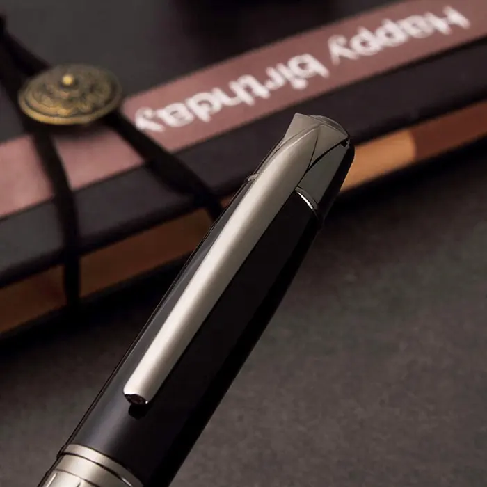 Business hot selling custom luxury metal pen set with black box metal ballpoints Gun Black Pens  2 Pack 4 Refills