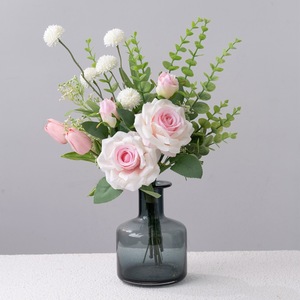 ช่อดอกกุหลาบประดิษฐ์ CallaFloral สีชมพู ขาว ใบไม้สีเขียว ของตกแต่งบ้าน อุปกรณ์ประกอบฉากงานแต่งงาน CF01182A - Product Image 2