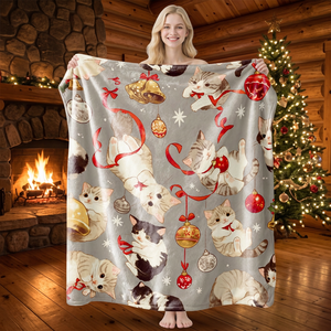 Christmas Cats <b>Plush</b> Throw <b>Blanket</b> Rectangular Anti-Pilling Home Decor Winter Style Printed Soft <b>Blanket</b> - Product Image 1