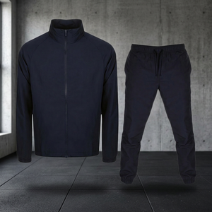 Ensemble de survêtement d'hiver pour homme, bleu marine, 2 pièces, veste zippée et pantalon de jogging, vêtements de sport décontractés pour adultes, logo sur le devant - Product Image 3