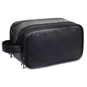 Custom Men's New Plain <strong>Teens</strong> Large Soft Pu Leather Bathroom Shaving Kit Toiletry Makeup Wash Bag - Product Image 1