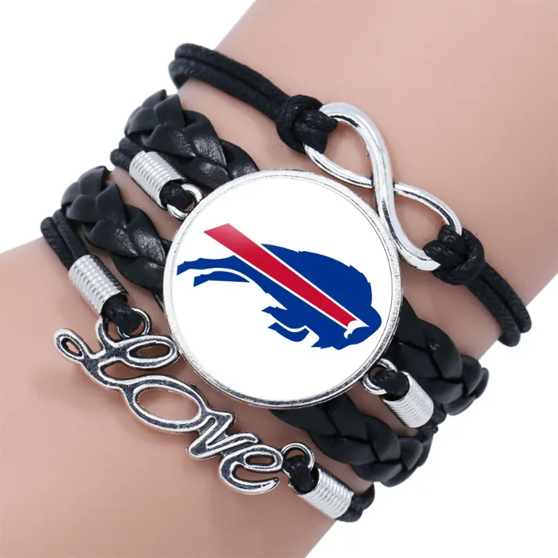 Grosir Label pribadi desain kustom cinta kulit Pu 32 gelang tim sepak bola AS gelang Nfl