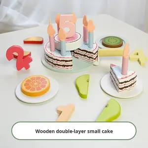 HURREE Maison <span class=keywords><strong>de</strong></span> <span class=keywords><strong>jeu</strong></span> en bois double étage en forme <span class=keywords><strong>de</strong></span> gâteau <span class=keywords><strong>d</strong></span>'<span class=keywords><strong>anniversaire</strong></span>, jouet éducatif <span class=keywords><strong>de</strong></span> <span class=keywords><strong>cuisine</strong></span> pour enfants <span class=keywords><strong>de</strong></span> 2 à 7 ans, coffret cadeau - Product Image 4