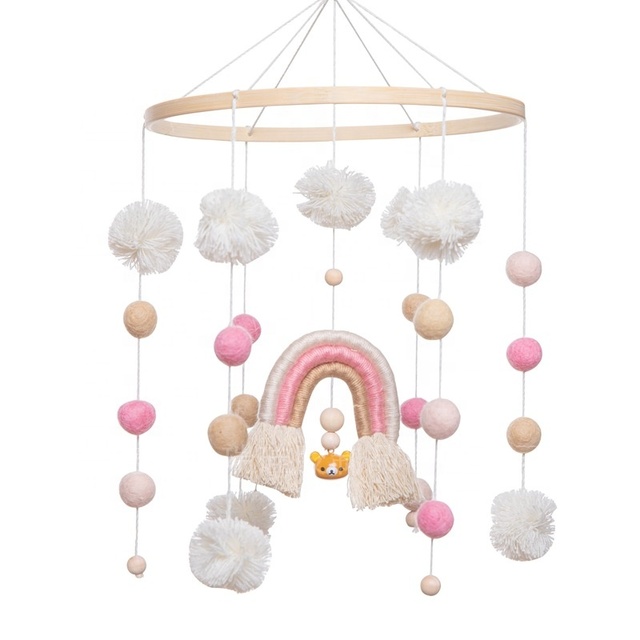 Custom Wooden Beads Tassel Baby Crib Mobile Handmade Woven Ceiling Nursery Mobile Decor