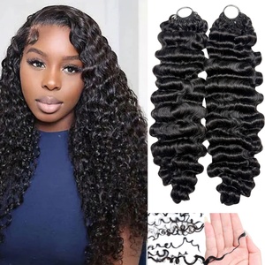 FH Double Drawn Burmese Curly Miracle Knot Crochet Human Hair Feathering Tip Crochet <b>Braids</b> Human Hair <b>Extension</b> - Product Image 1