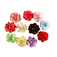 Fleurs de cheveux en tissu mousseline pour fille, deux fleurs faites à la main avec perles et strass, dos plat