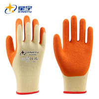 Gants en coton tricoté jaunes XINGYU 10 jauges 2 fils avec revêtement en latex, gants de jardinage en latex froissé, gants de sécurité en latex froissé
